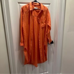 Anthropologie Tangerine linen button down shirt